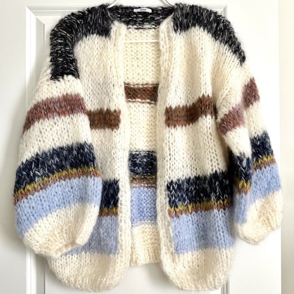 Maiami Mohair Wool Oversized Open Front Bomber Cardigan in Ivory Multi Size XS - Picture 1 of 10